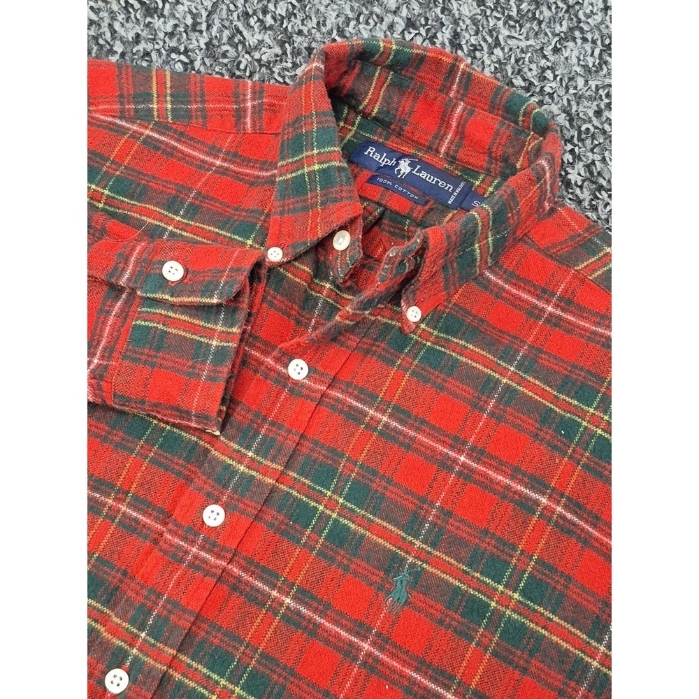 VTG Ralph Lauren Long Sleeve Flannel Button‎ Shirt Mens Small Red Plaid Classic